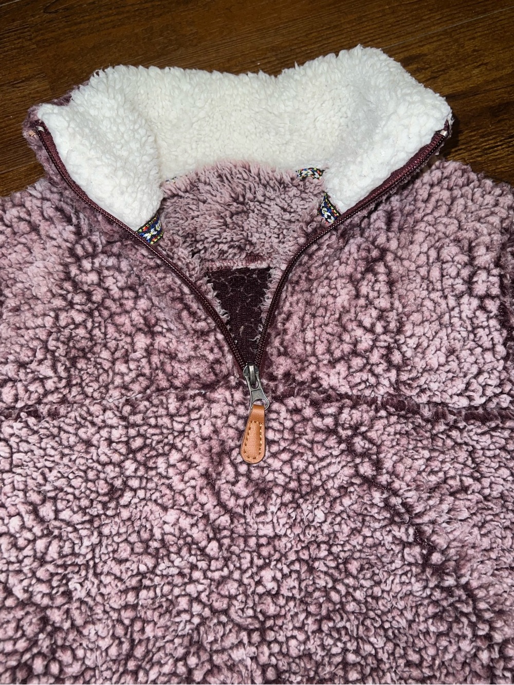 Kids Sherpa Plush Quarter-Zip Cozy Pullover - Dusty Mauve Size 9/10T - Picture 4 of 7